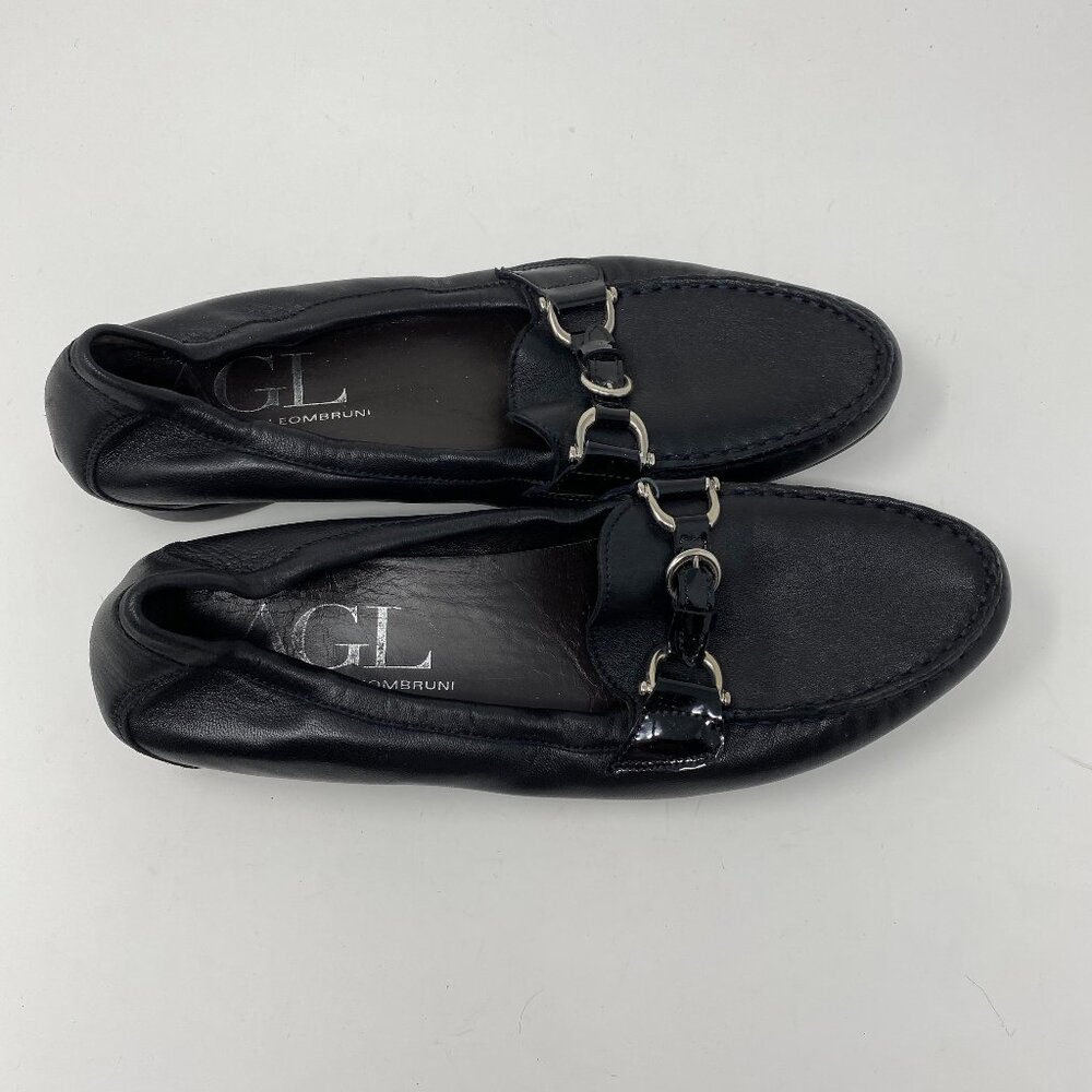 agl attilio giusti leombruni black slip on leather horsebit loafers